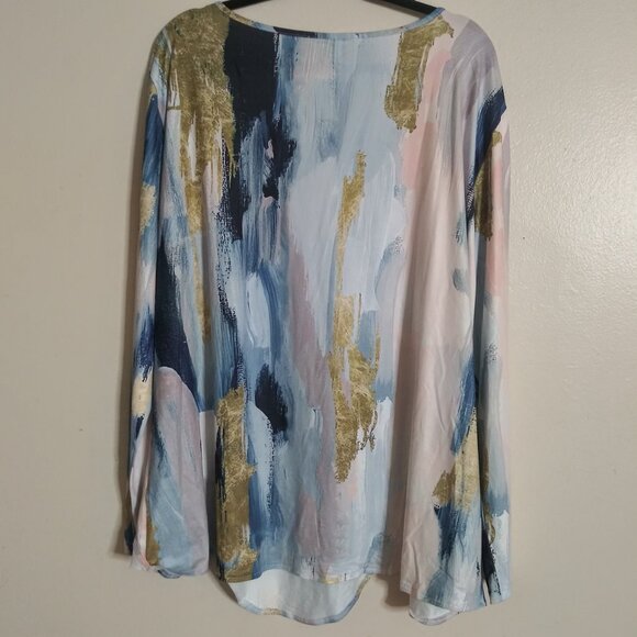 Women’s Abstract Brushstroke Tunic Top 3XL Multicolor Long Sleeve 100% Polyester - Picture 2 of 6